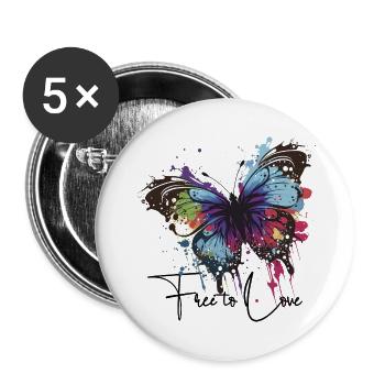Rainbow Butterfly Splash free to love - Buttons large 2.2''/56 mm (5-pack) - white - Front