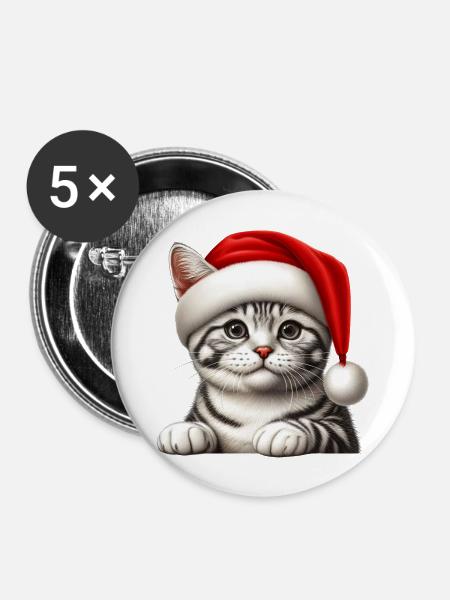 Katze Heiligabend Geist - Buttons groß 56 mm (5er Pack) - Weiß