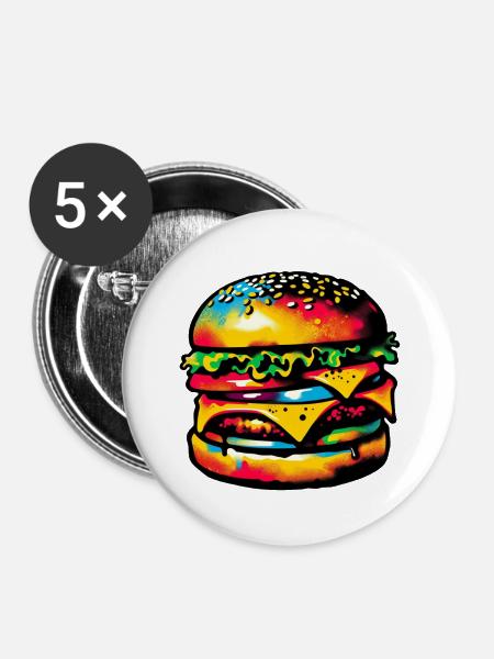 Fleisch essen | Grillen - Buttons groß 56 mm (5er Pack) - Weiß