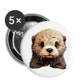 Loutre mignon drôle amant des animaux cadeau - Lot de 5 grands badges (56 mm) - blanc - Devant
