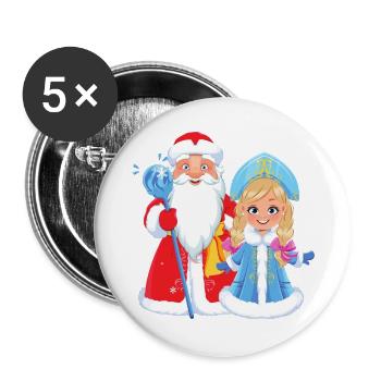 Ded Moroz Snegurotschka russischer Weihnachtsmann - Buttons groß 56 mm (5er Pack) - Weiß - Vorne