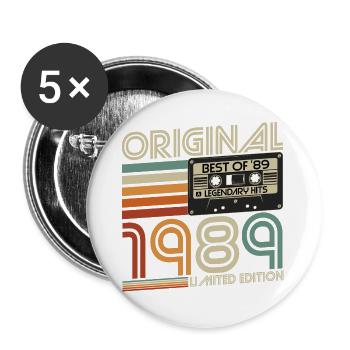1989 Vintage Birthday Vintage Retro Gift - Buttons large 2.2''/56 mm (5-pack) - white - Front