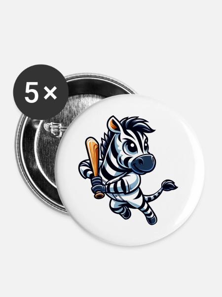 Zebra Baseballspieler Sportdesign - Buttons groß 56 mm (5er Pack) - Weiß