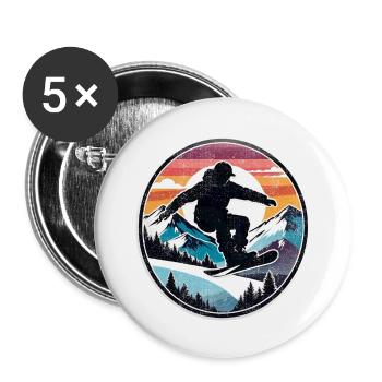 snowboard neige et ski - Lot de 5 grands badges (56 mm) - blanc - Devant