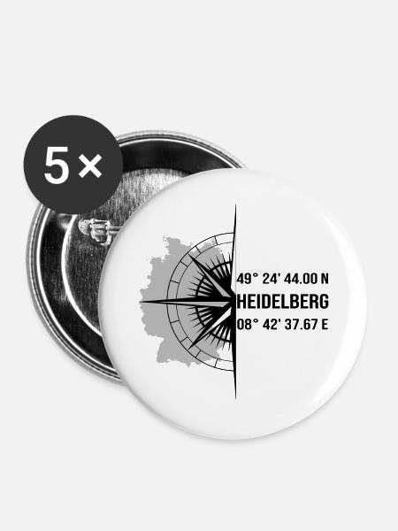 Koordinaten Heidelberg - Buttons groß 56 mm (5er Pack) - Weiß