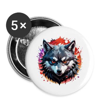 Wolf Tattoo - Buttons large 2.2''/56 mm (5-pack) - white - Front