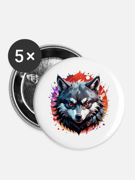 Wolf Tattoo - Buttons groß 56 mm (5er Pack) - Weiß