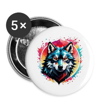 Wolf Tattoo - Buttons large 2.2''/56 mm (5-pack) - white - Front