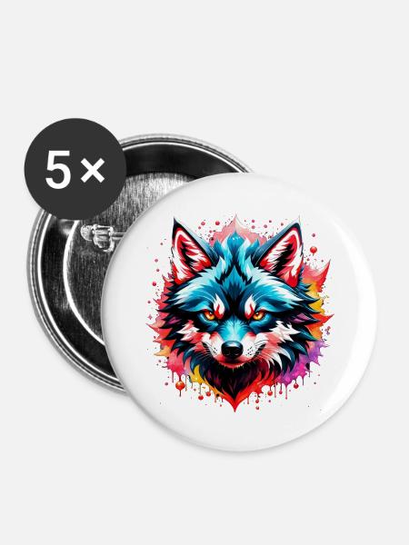 Wolf Tattoo - Buttons groß 56 mm (5er Pack) - Weiß