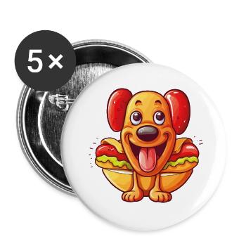 Hot Dog Hund Wurst Fast Food Lecker Lustig Humor - Buttons groß 56 mm (5er Pack) - Weiß - Vorne
