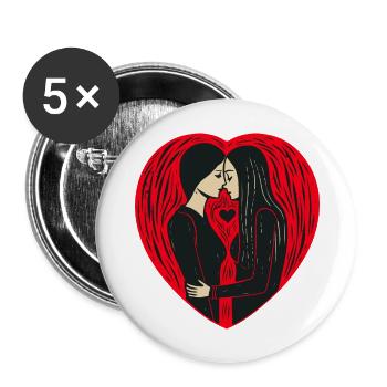 Umarmung der Herzen - Buttons groß 56 mm (5er Pack) - Weiß - Vorne