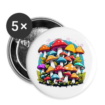 colorful mushrooms, mushrooms, fungi - Buttons large 2.2''/56 mm (5-pack) - white - Front