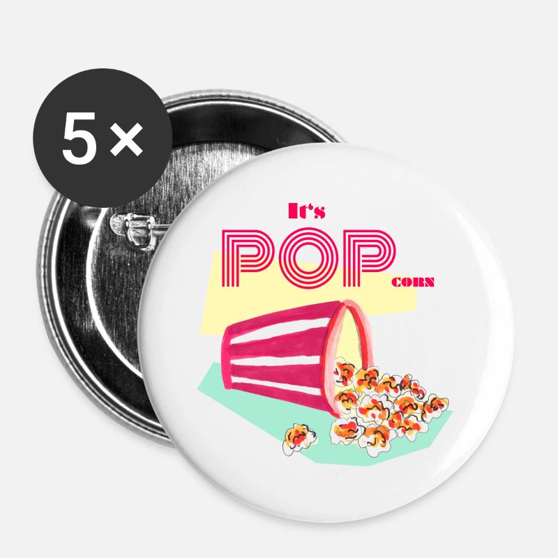 It's POPcorn! - Buttons large 2.2''/56 mm (5-pack) - white