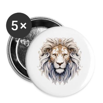 White Lion Lion Head Royal Strong Wild Pride - Buttons large 2.2''/56 mm (5-pack) - white - Front