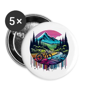 Paysage vibrant de vélo de montagne - Lot de 5 grands badges (56 mm) - blanc - Devant