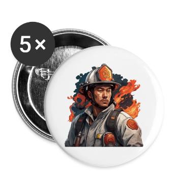 Feuerwehrmann / Feuer / Brand / Löschen / Held - Buttons groß 56 mm (5er Pack) - Weiß - Vorne