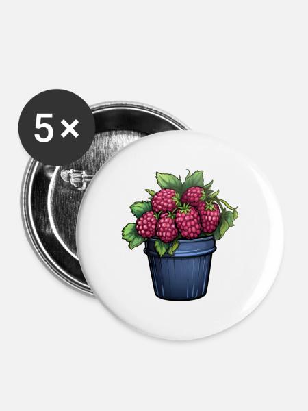 Himbeere Topfpflanze - Buttons groß 56 mm (5er Pack) - Weiß