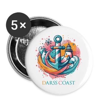 DarssCoast - Wellen Leuchtturm Anker Grafik - Buttons groß 56 mm (5er Pack) - Weiß - Vorne