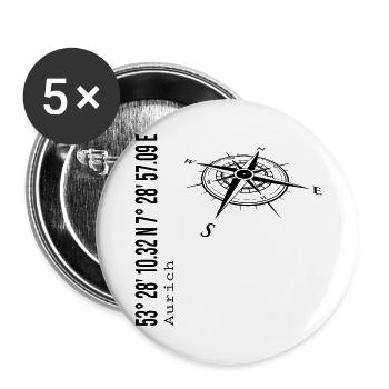 Koordinaten Aurich - Buttons groß 56 mm (5er Pack) - Weiß - Vorne