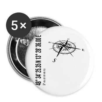 Koordinaten Passau - Buttons groß 56 mm (5er Pack) - Weiß - Vorne
