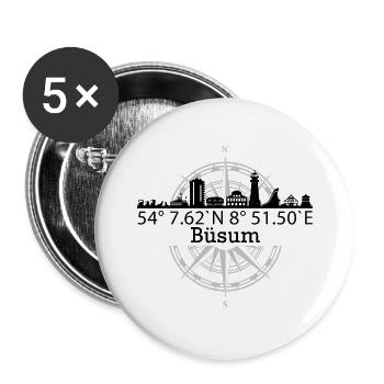 Koordinaten Büsum - Buttons groß 56 mm (5er Pack) - Weiß - Vorne