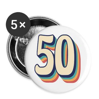 Vintage Retro T-Shirt Nummer 50 Fify - Buttons groß 56 mm (5er Pack) - Weiß - Vorne