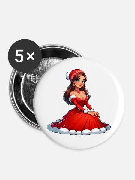 Ded Moroz Snegurotschka russischer Weihnachtsmann - Buttons groß 56 mm (5er Pack) - Weiß