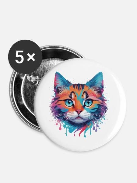 Niedliche Katze - Buttons groß 56 mm (5er Pack) - Weiß