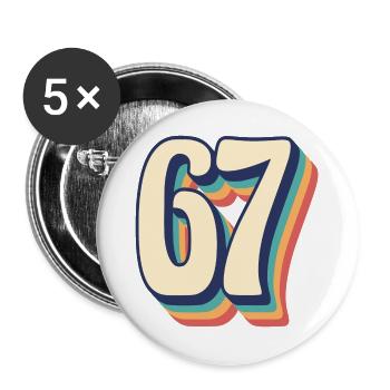 Vintage Retro T-Shirt Nummer 67 Sixty Seven - Buttons groß 56 mm (5er Pack) - Weiß - Vorne