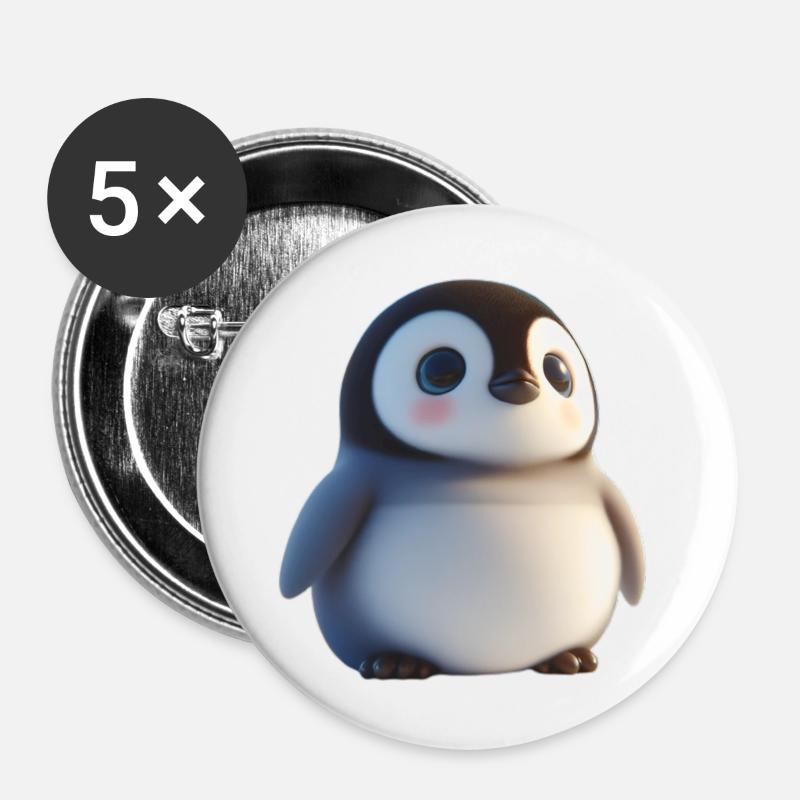 Pinguin - Buttons groß 56 mm (5er Pack) - Weiß