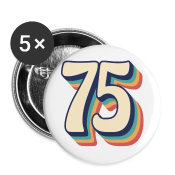 Vintage Retro T-Shirt Nummer 75 Fünfundsiebzig - Buttons groß 56 mm (5er Pack) - Weiß - Vorne
