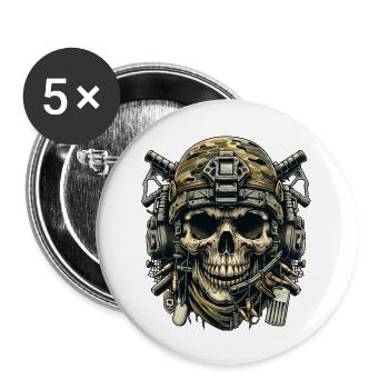 Battle-Hardened: Combat Skull - Buttons large 2.2''/56 mm (5-pack) - white - Front