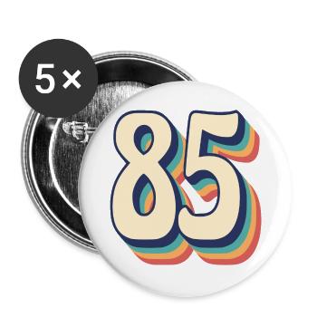 T-Shirt rétro Vintage numéro 85 quatre-vingt-cinq - Lot de 5 grands badges (56 mm) - blanc - Devant