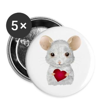 cute white mouse with heart for valentine's day - Buttons large 2.2''/56 mm (5-pack) - white - Front