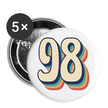T-Shirt rétro Vintage numéro 98, quatre-vingt-dix-huit - Lot de 5 grands badges (56 mm) - blanc - Devant