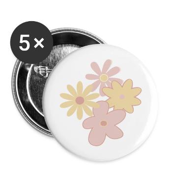 Gezeichnete Blumen - Buttons groß 56 mm (5er Pack) - Weiß - Vorne