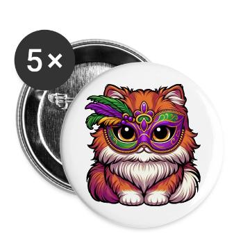 Mardi Gras chat persan, chat déguisé - Lot de 5 grands badges (56 mm) - blanc - Devant