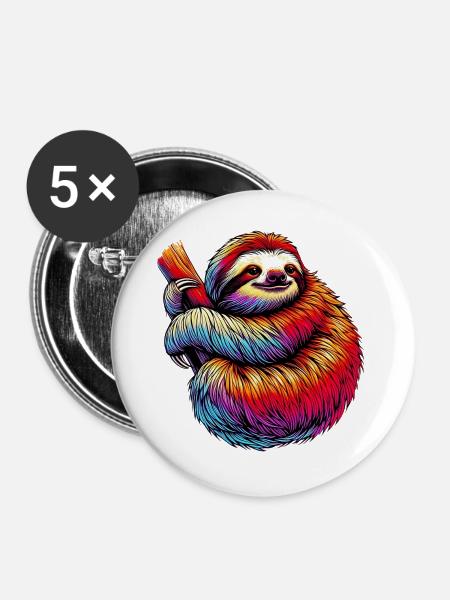 Faultier - Buttons groß 56 mm (5er Pack) - Weiß
