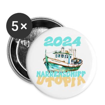 Narrenschiff Utopia, 2024 - Buttons groß 56 mm (5er Pack) - Weiß - Vorne