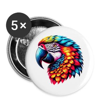 Papagei - Buttons groß 56 mm (5er Pack) - Weiß - Vorne