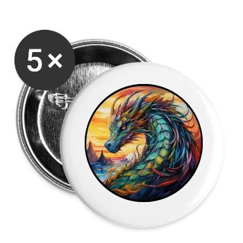 Dragon élégant, animal de pouvoir pour la force et la protection - Lot de 5 grands badges (56 mm) - blanc - Devant