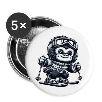 Affe Gorilla Schimpanse Ski Skifahrer Design - Buttons groß 56 mm (5er Pack) - Weiß - Vorne