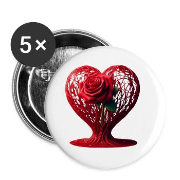Coeur de rose (03) - Lot de 5 grands badges (56 mm) - blanc - Devant
