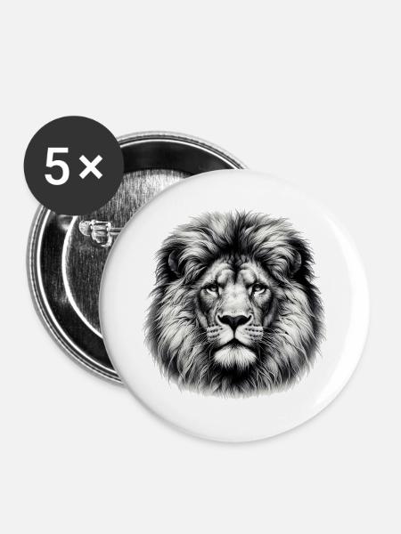 Löwe - Buttons groß 56 mm (5er Pack) - Weiß