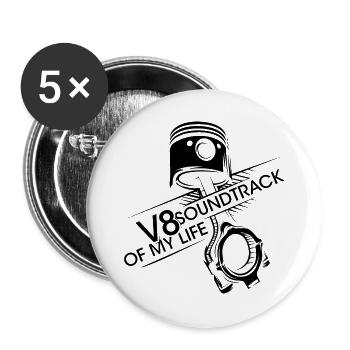 V8 Kolben Soundtrack Motor musclecar Musik icon - Buttons groß 56 mm (5er Pack) - Weiß - Vorne