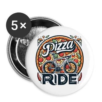 Design der Pizza-Radtour - Buttons groß 56 mm (5er Pack) - Weiß - Vorne