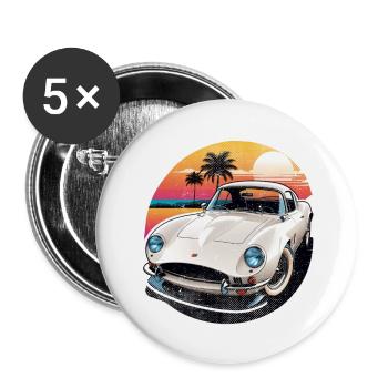 voiture vintage couché de soleil - Lot de 5 grands badges (56 mm) - blanc - Devant