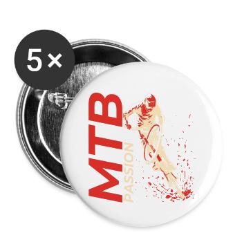 Mountainbike Passion - Buttons groß 56 mm (5er Pack) - Weiß - Vorne