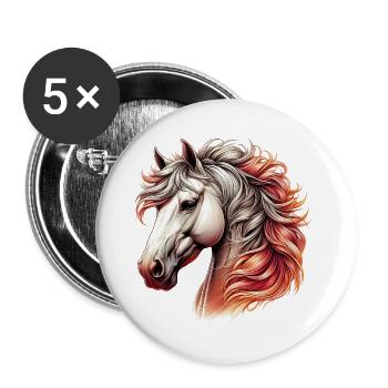 Cheval - Lot de 5 grands badges (56 mm) - blanc - Devant