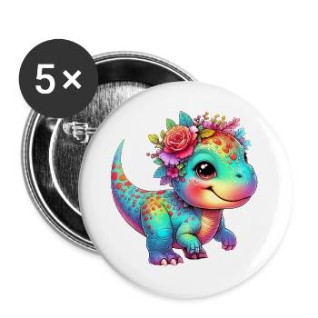 Dinosaurier - Buttons groß 56 mm (5er Pack) - Weiß - Vorne